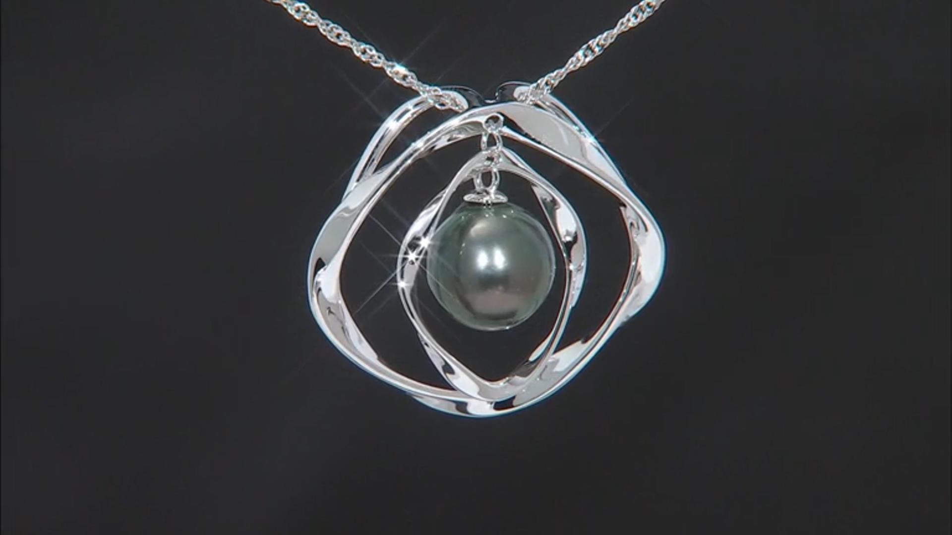 Cultured Tahitian Pearl Rhodium Over Sterling Silver Pendant With Chain Video Thumbnail