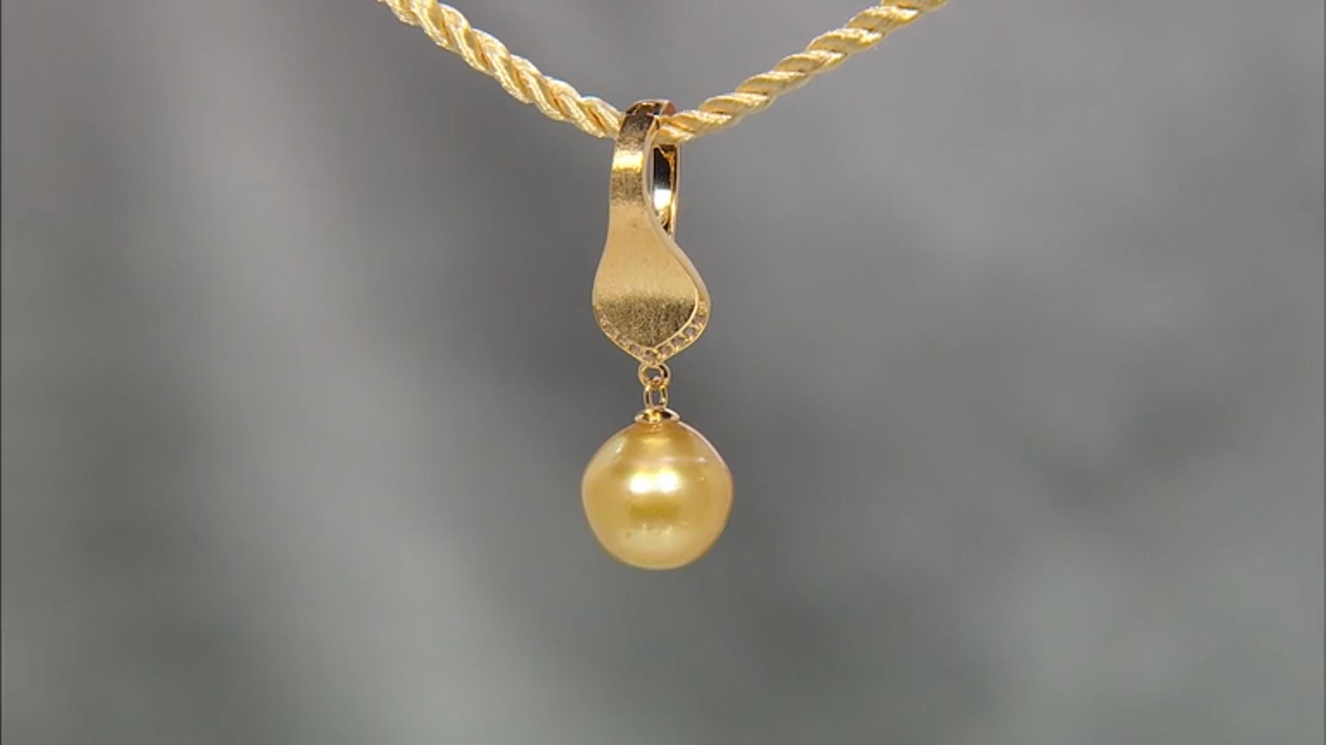 Golden Cultured South Sea Pearl & White Zircon 18k Yellow Gold Over Sterling Silver Enhancer Video Thumbnail