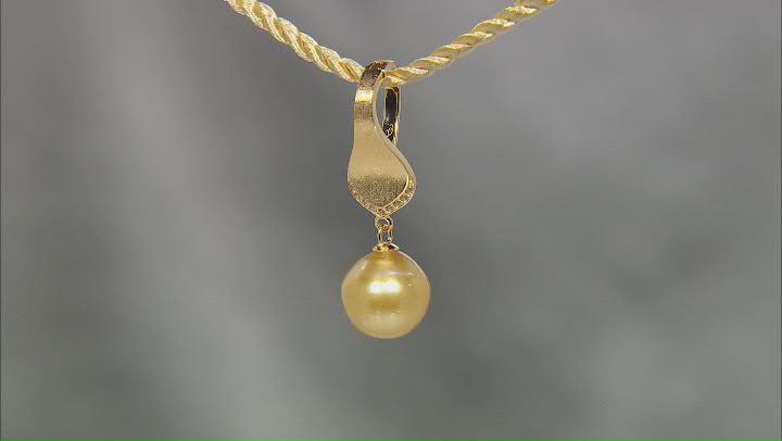 Golden Cultured South Sea Pearl & White Zircon 18k Yellow Gold Over Sterling Silver Enhancer Video Thumbnail