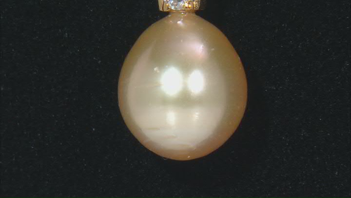 Golden Cultured South Sea Pearl With Moissanite 18k Yellow Gold Over Sterling Silver Pendant Video Thumbnail
