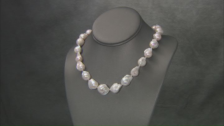 13-16mm White Cultured Freshwater Pearl Rhodium Over Sterling Silver 20 Inch Necklace Video Thumbnail