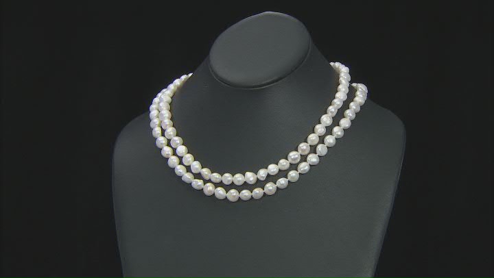 White Cultured Keshi Freshwater Pearl Rhodium Over Sterling Silver 18 Inch Necklace Video Thumbnail