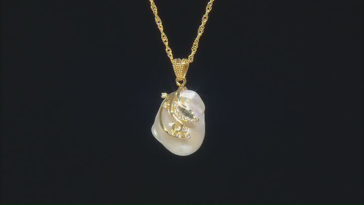 White Cultured Freshwater Pearl & Cubic Zirconia 18k Yellow Gold Over Silver Pendant with Chain Video Thumbnail