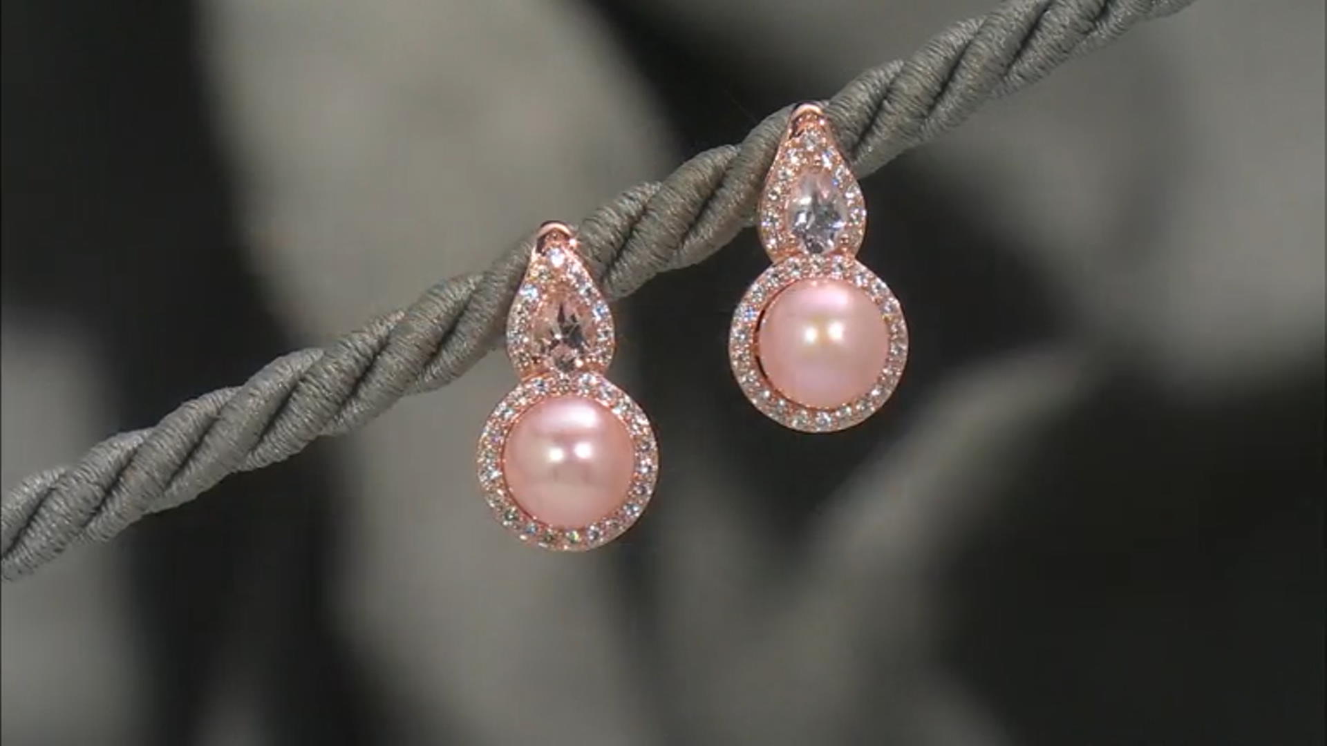 Peach Cultured Freshwater Pearl With Morganite & Zircon 18k Rose Gold Over Silver Earrings Video Thumbnail
