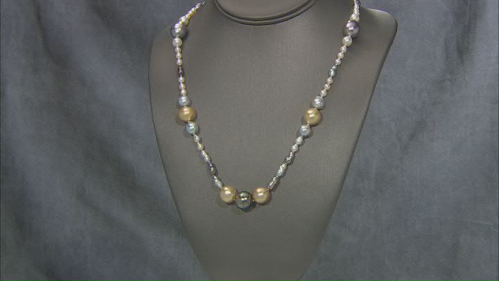 Cultured South Sea, Tahitian, & Japanese Akoya Pearl Rhodium Over Silver 24 Inch Necklace Video Thumbnail