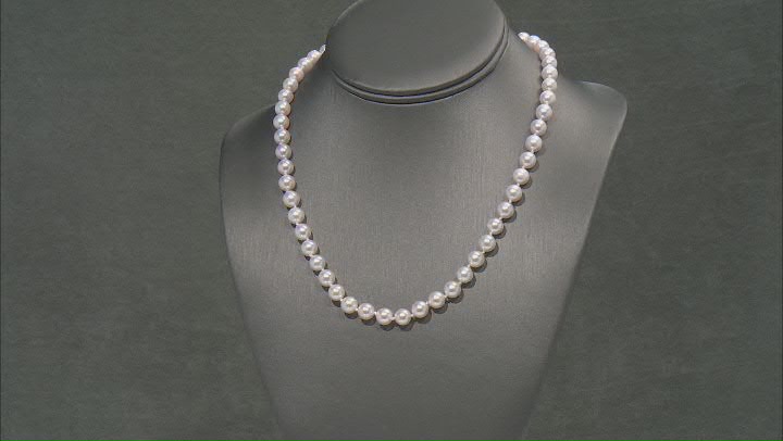 7-7.5mm Cultured Japanese Akoya Pearl Rhodium Over Sterling Silver 18 Inch Strand Necklace Video Thumbnail