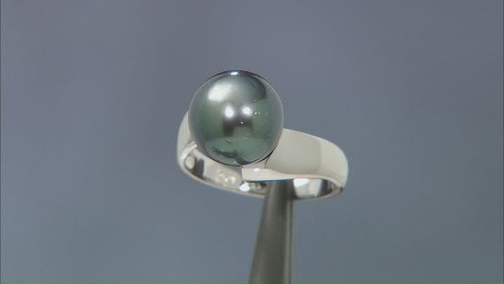 Cultured Tahitian Pearl Rhodium Over Sterling Silver Ring Video Thumbnail
