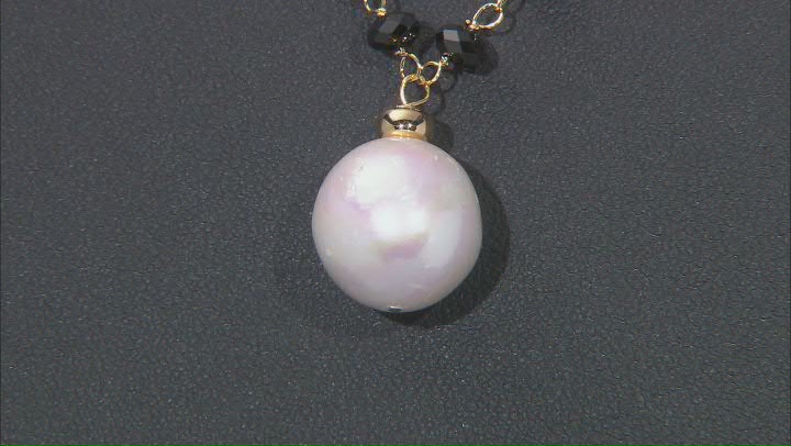 White Cultured Freshwater Pearl & Black Spinel 18k Yellow Gold Over Silver Necklace