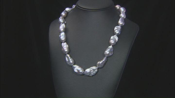 Platinum Cultured Freshwater Pearl Rhodium Over Sterling Silver 22 Inch Necklace Video Thumbnail