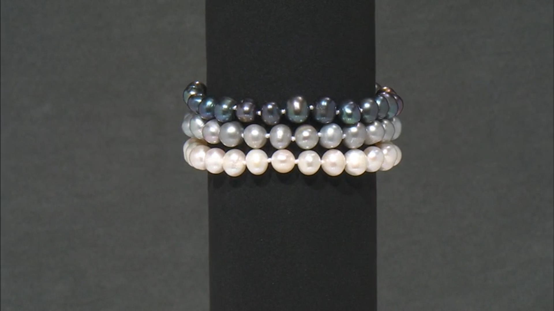 Multi-Color Cultured Freshwater Pearl Rhodium Over Sterling Silver Multi-Row Bracelet Video Thumbnail