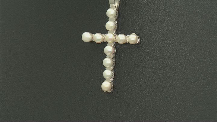 White Cultured Freshwater Pearl Rhodium Over Sterling Silver Cross Enhancer With Chain Video Thumbnail