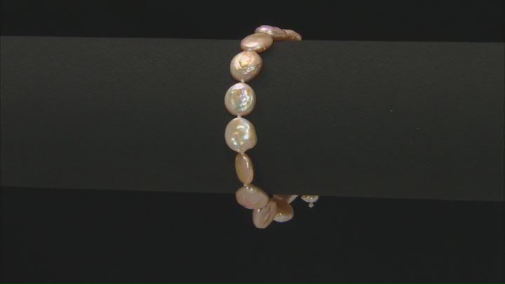 Pink Cultured Freshwater Pearl Rhodium Over Sterling Silver Bracelet Video Thumbnail