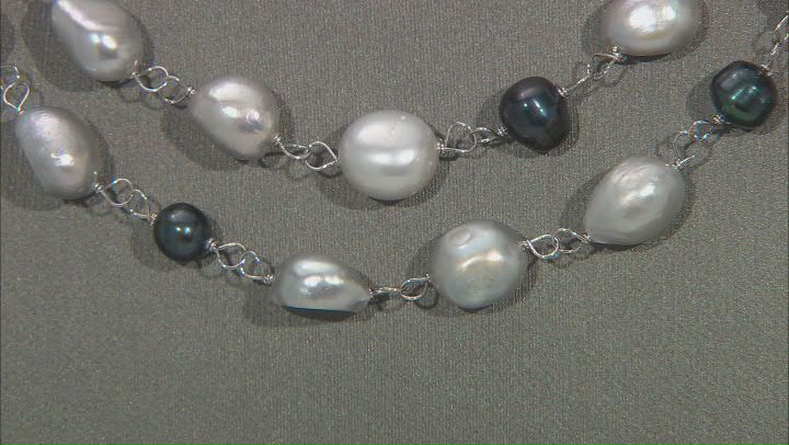 Blue & White Cultured Freshwater Pearl Rhodium Over Sterling Silver Necklace Video Thumbnail