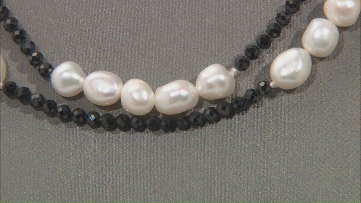 White Cultured Freshwater Pearl & Black Spinel 38 Inch Endless Strand Necklace Video Thumbnail
