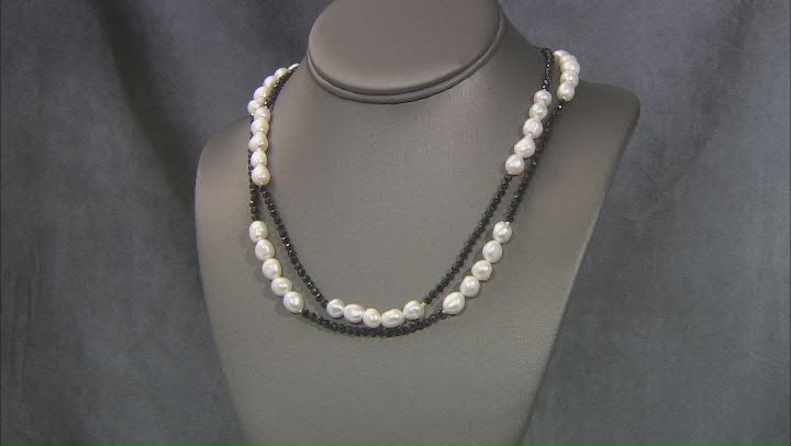 White Cultured Freshwater Pearl & Black Spinel 38 Inch Endless Strand Necklace Video Thumbnail