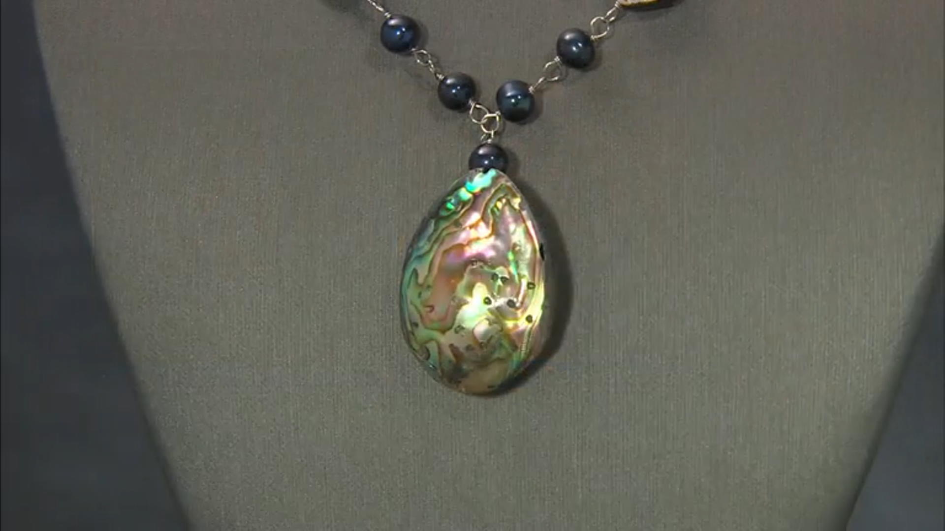 Blue Cultured Freshwater Pearl & Abalone Shell Rhodium Over Sterling Silver Necklace Video Thumbnail