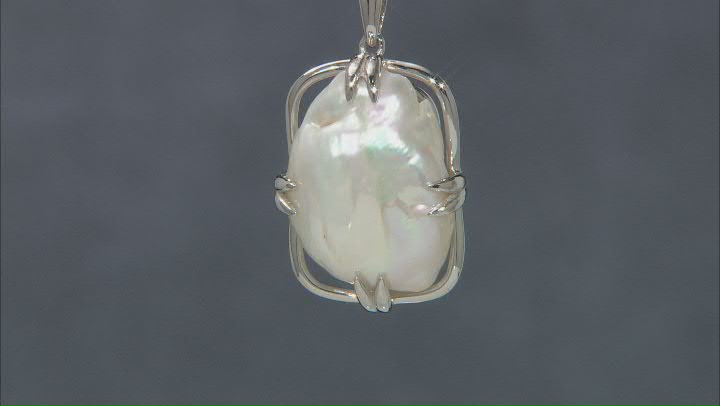 White Cultured Freshwater Pearl Rhodium Over Sterling Silver Pendant with Chain Video Thumbnail
