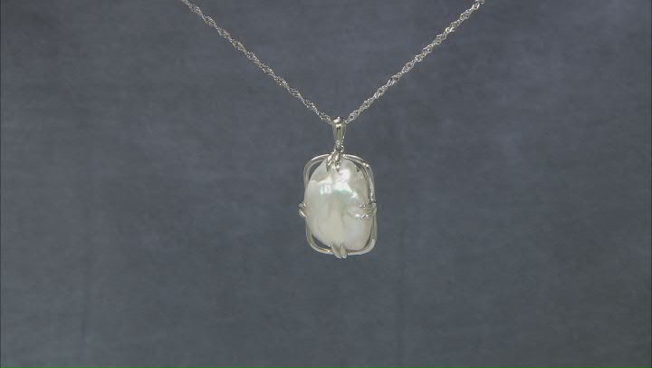 White Cultured Freshwater Pearl Rhodium Over Sterling Silver Pendant with Chain Video Thumbnail