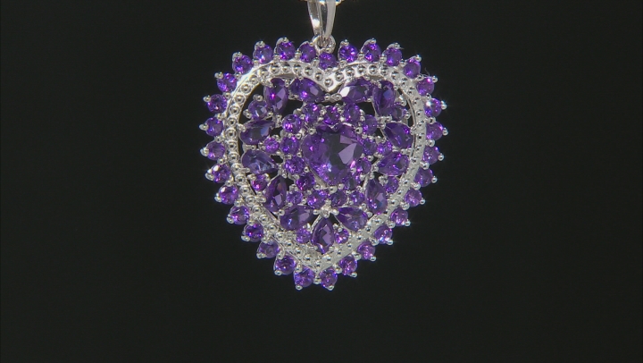 Purple Amethyst Rhodium Over Sterling Silver Pendant With Chain 6.10ctw Video Thumbnail