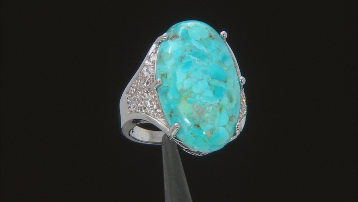 Blue Turquoise Rhodium Over Silver Ring .69ctw Video Thumbnail