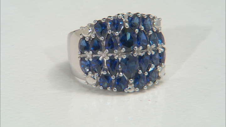 Blue Lab Created Sapphire Rhodium Over Silver Ring 4.49ctw Video Thumbnail