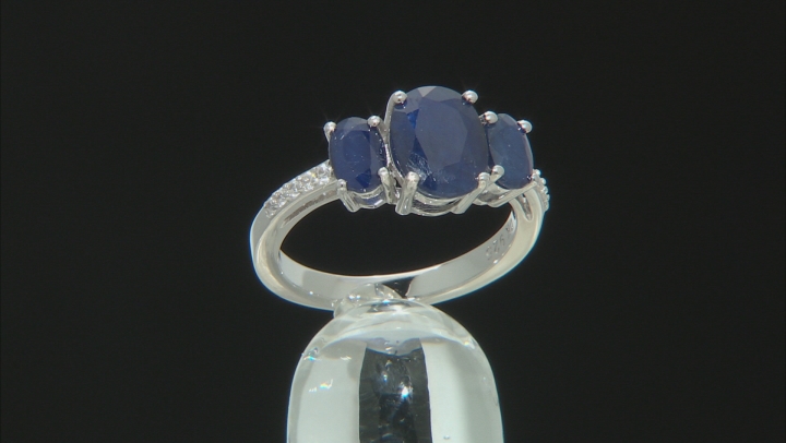 Blue Sapphire Rhodium Over Silver Ring 3.10ctw Video Thumbnail