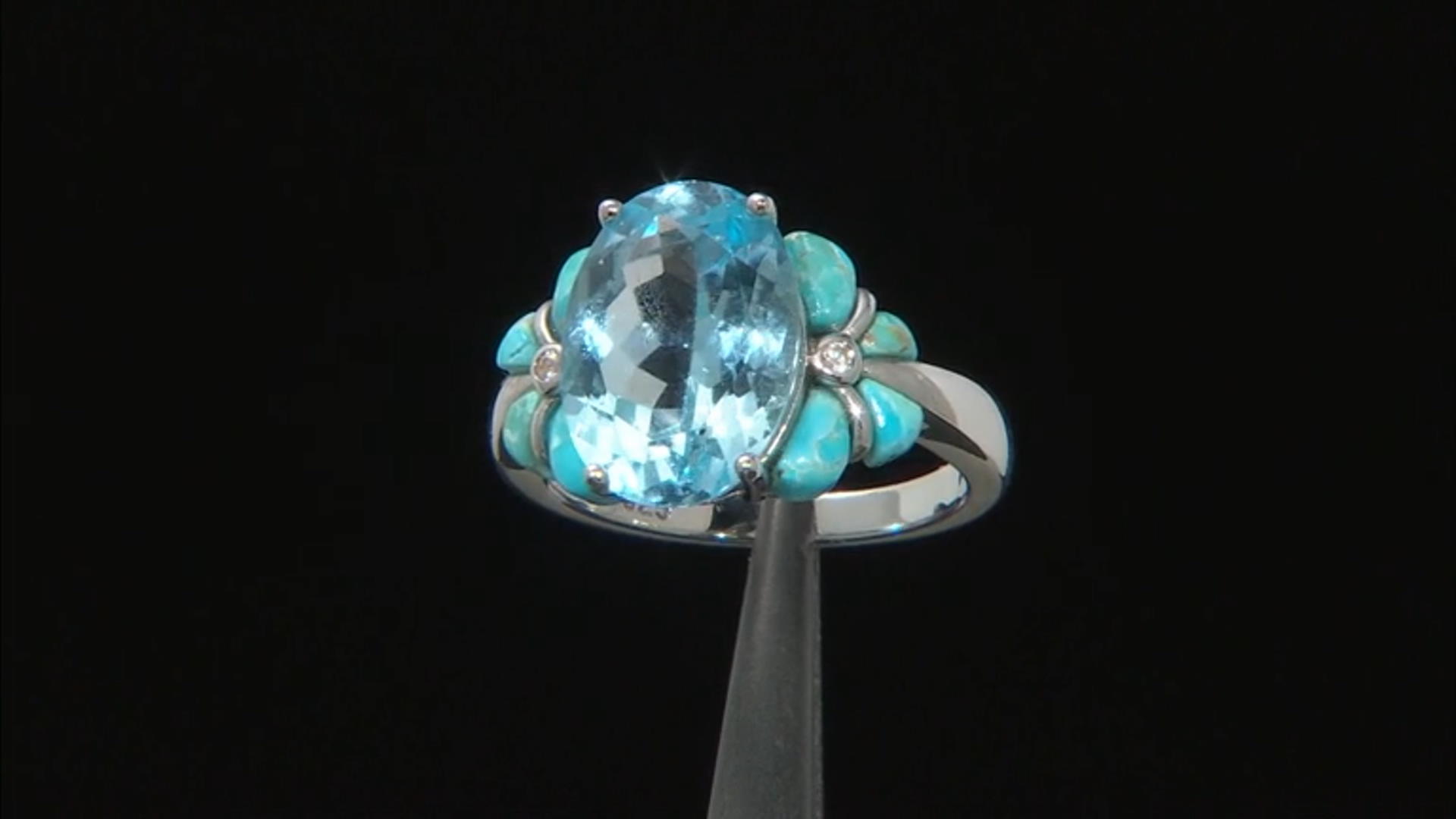 Sky Blue Glacier Topaz Rhodium Over Silver Ring 6.42ctw Video Thumbnail