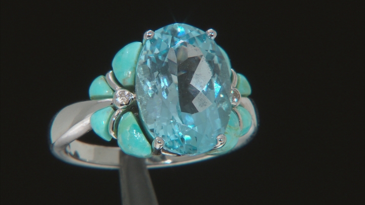 Sky Blue Glacier Topaz Rhodium Over Silver Ring 6.42ctw Video Thumbnail