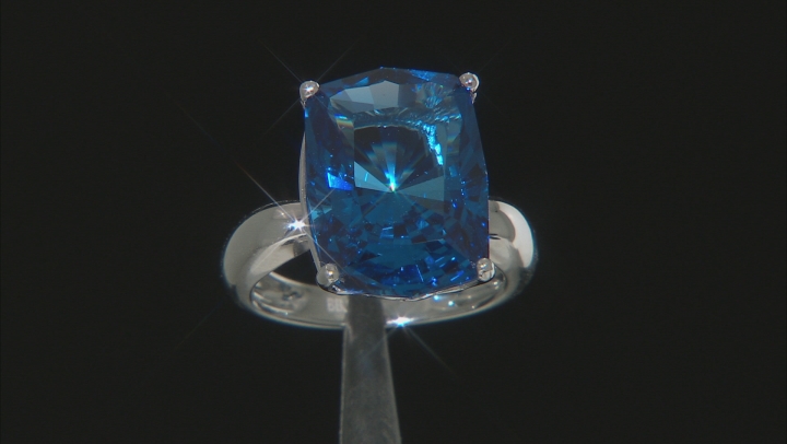 Lab Created Blue Spinel Rhodium Over Sterling Silver Solitaire Ring 9.17ct Video Thumbnail