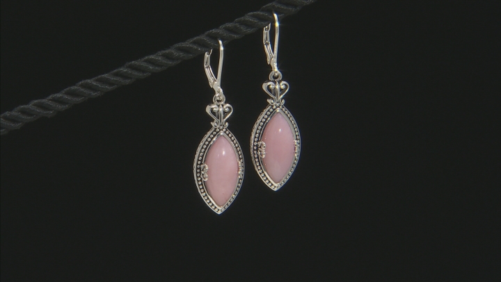 Pink opal rhodium over silver dangle earrings Video Thumbnail