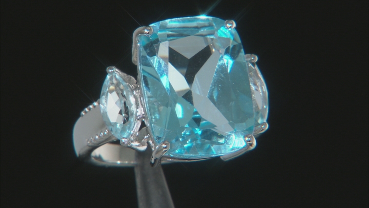 Blue Glacier Topaz Rhodium Over Sterling Silver Ring 12.69ctw Video Thumbnail