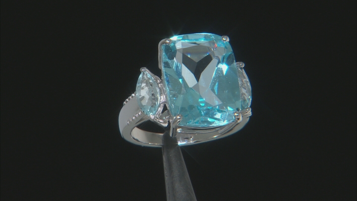 Blue Glacier Topaz Rhodium Over Sterling Silver Ring 12.69ctw Video Thumbnail
