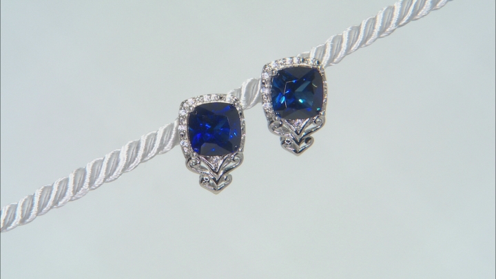 Blue Lab Created Sapphire Rhodium Over Silver Earrings 4.71ctw Video Thumbnail