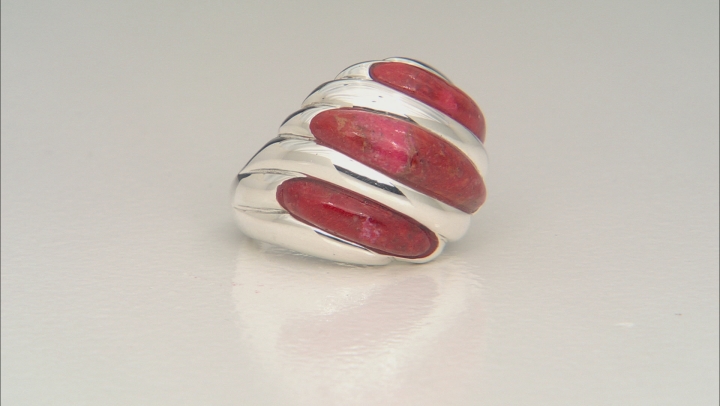 Red coral rhodium over sterling silver ring Video Thumbnail