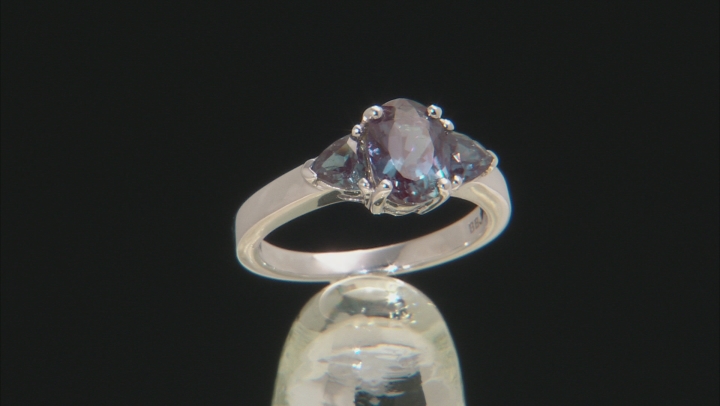 Blue Lab Created Alexandrite Rhodium Over Silver 3-Stone Ring 1.71ctw Video Thumbnail