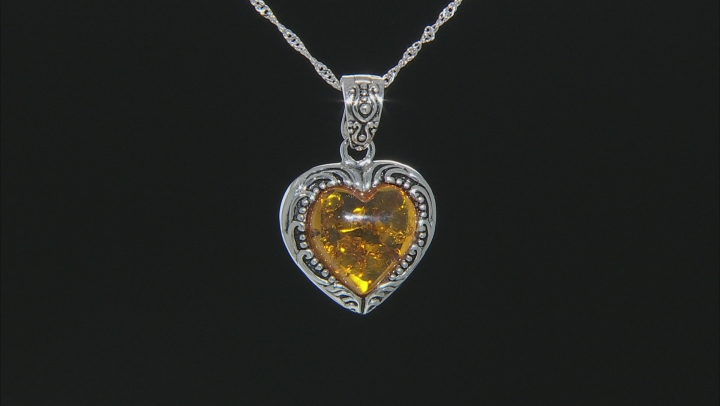 Orange amber rhodium over sterling silver enhancer with chain Video Thumbnail