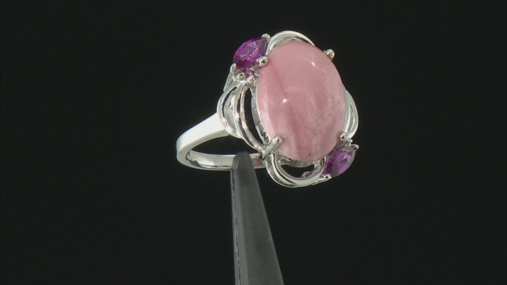 Pink Mookaite Rhodium Over Silver Ring .38ctw Video Thumbnail