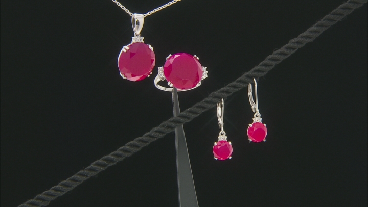 Pink Onyx Rhodium Over Silver Jewelry Set .39ctw Video Thumbnail