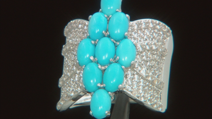 Blue Sleeping Beauty Turquoise Rhodium Over Sterling Silver Ring 2.05ctw Video Thumbnail