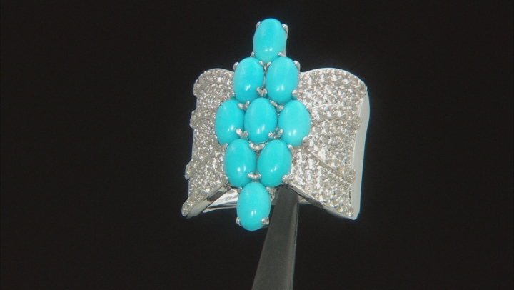 Blue Sleeping Beauty Turquoise Rhodium Over Sterling Silver Ring 2.05ctw Video Thumbnail