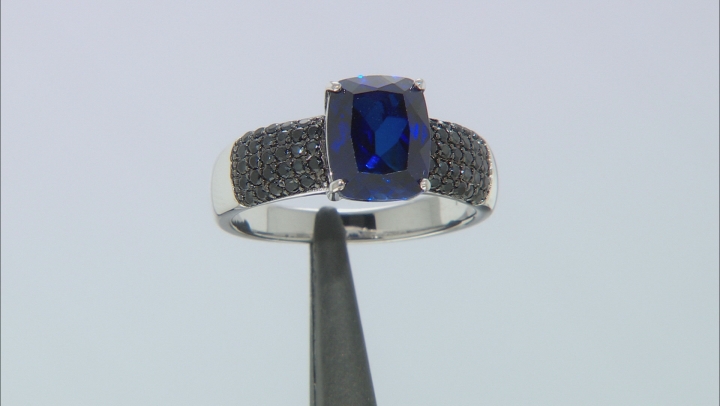 Blue Lab Created Sapphire Rhodium Over Sterling Silver Ring 4.54ctw Video Thumbnail