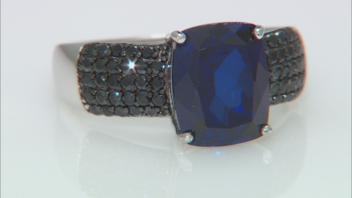 Blue Lab Created Sapphire Rhodium Over Sterling Silver Ring 4.54ctw Video Thumbnail