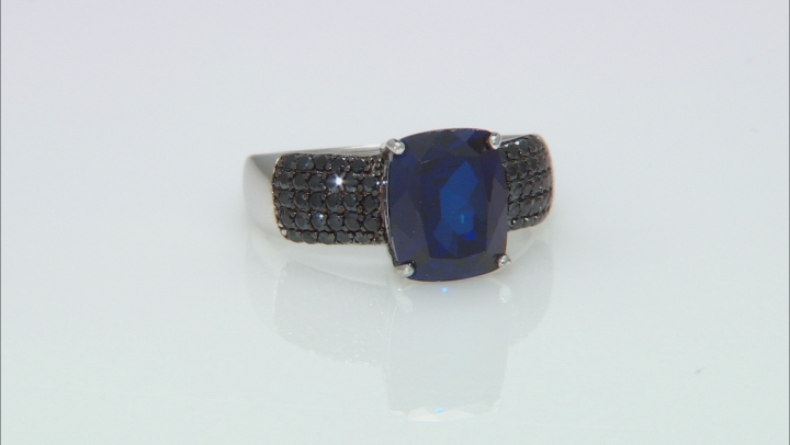 Blue Lab Created Sapphire Rhodium Over Sterling Silver Ring 4.54ctw Video Thumbnail
