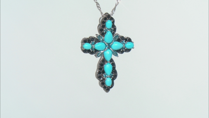 Blue Sleeping Beauty Turquoise Rhodium Over Sterling Silver Pendant With Chain 1.17ctw Video Thumbnail