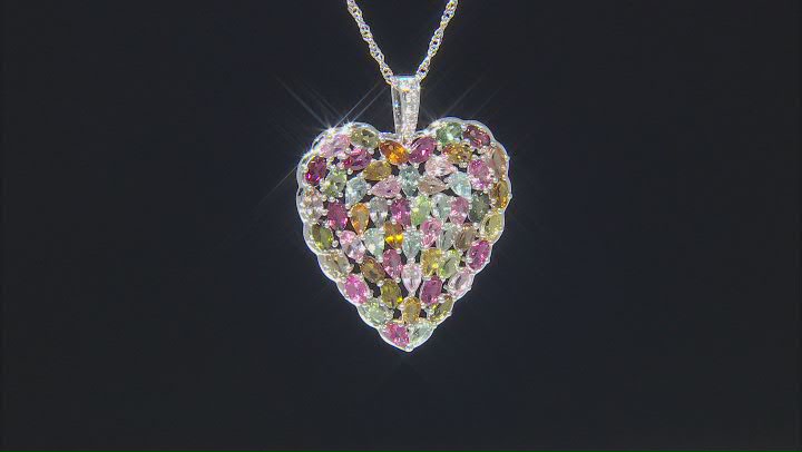 Multi-Tourmaline Rhodium Over Silver Pendant With Chain 10.18ctw Video Thumbnail