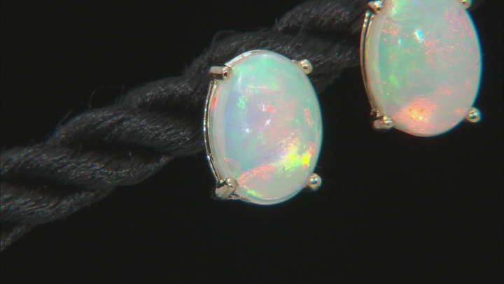 Multi-Color Ethiopian Opal 18k Yellow Gold Over Sterling Silver Stud Earrings. Video Thumbnail