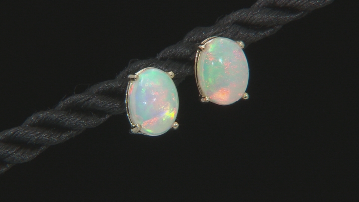 Multi-Color Ethiopian Opal 18k Yellow Gold Over Sterling Silver Stud Earrings. Video Thumbnail
