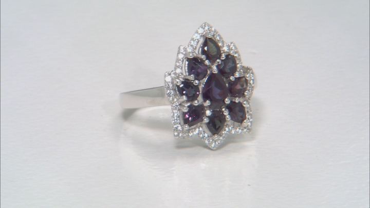 Blue Lab Created Alexandrite Rhodium Over Silver Ring 1.92ctw Video Thumbnail