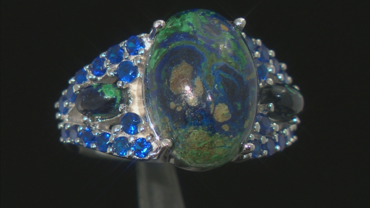 Blue Azurmalachite Rhodium Over Silver Ring .72ctw Video Thumbnail