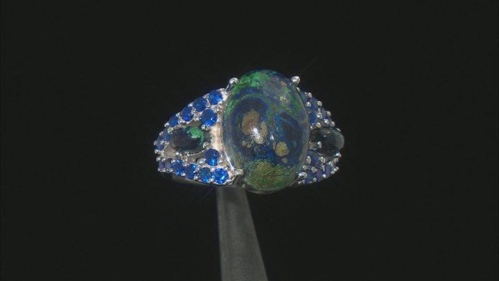 Blue Azurmalachite Rhodium Over Silver Ring .72ctw Video Thumbnail